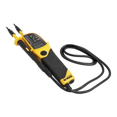 Ironside spændings- og gennemgangstester, 12-690 V, med LCD-display, gule og sorte måleprober og kabel.