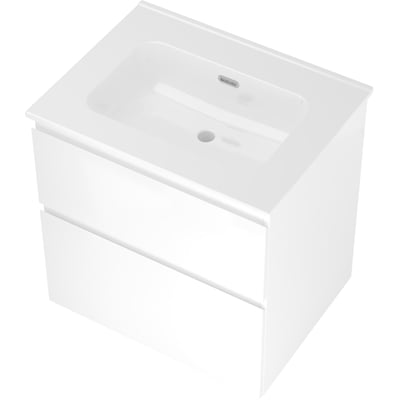 Sanibell Proline møbelsæt i hvid højglans med to softclose skuffer, monteret vask med overløb.