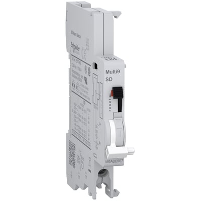 Schneider Electric Multi9 SD fejlkontakt, model M9A26907, hvid, med reset-knap og ON/OFF-indikatorer.