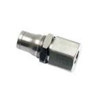 Parker Legris skotgennemføring med 6mm ydre diameter og 1/8 Gevind, fremstillet i forniklet messing på hvid baggrund.