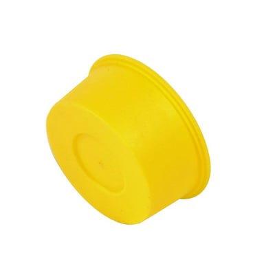 Konisk plastprop af gul polyethylen til rør med en diameter på 7,6-9,3 mm, vist isoleret på hvid baggrund.