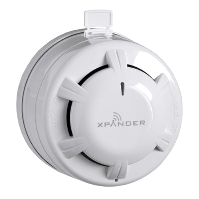 Schneider Electric XPA-CB trådløs optisk detektor i hvid plast med 'Xpand' logo og trådløs-symbol påsat.