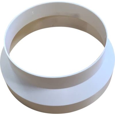 Oversigtsbillede af Thermex reduktion i hvid plast, der viser overgangen fra en bredere 125 mm diameter til en smallere 100 mm diameter.