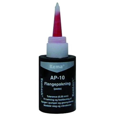 Kema AP-10 Kemlock flangepakning i rød pasta, 50 ml flaske med præcis påføringstud og tolerancer op til 0,50 mm.