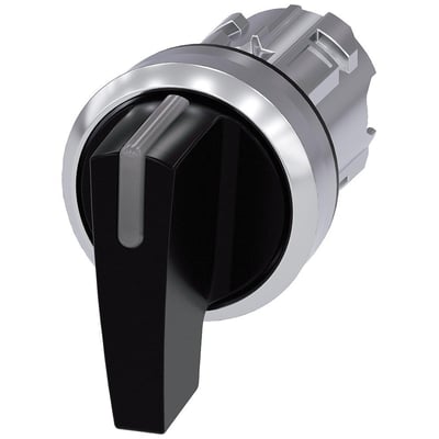 Siemens oplysbare vælgerkontakt, 22mm, rund i sort plast med metalring og kromdetaljer, 3 positioner.