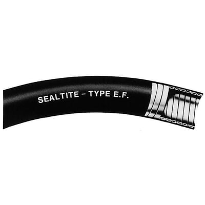 Sort SEALITE - TYPE E.F. slange med hvid tekst, der viser armering og stærkt materiale på en mørk baggrund.