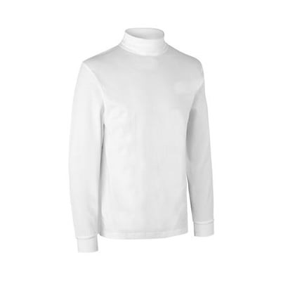 Hvid ID Identity t-shirt med rullekrave og lange ærmer, størrelse 2XL, fremstillet i bomuld med elastik i krave og manchetter.