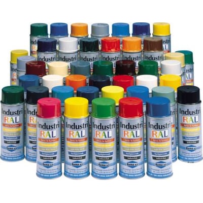 ITW Spraytec Nordic spraydåser i karminrød RAL 3002 og mange andre farver, 400 ml, står samlet.