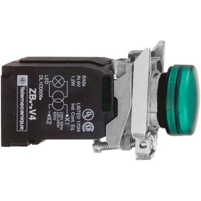 Schneider Electric Harmony Style 4 lampekrop i grøn med trafo, 22mm hulmål og BA9s fatning til glødelampe.