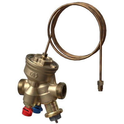 IMI Reguleringsventil Compact-DP DN10 NF i Ametal med 1/2" gevind og 1 meter kapillarrør, vist på hvid baggrund.