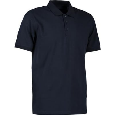 ID Identity navy økologisk poloshirt i blød piqué-kvalitet med stretch og 3-knaps stolpelukning.