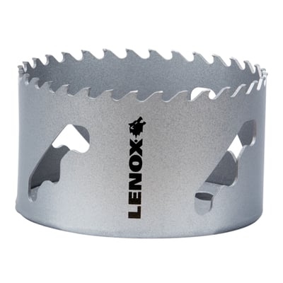 Lenox Carbide Tipped hulsav med karbidtænder og Speed Slot®, 105 mm, set forfra med synlige tænder og udskæringer.