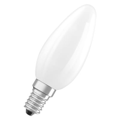 LED kertepære med E14 fatning, 1,8W, 250lm og varmt lys på 2700K, mat hvid finish.