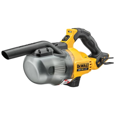 DeWalt 18V XR støvsuger DCV501LN, klasse L, i gul og sort, med transparent støvbeholder og mundstykke.