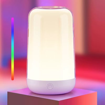 Opladelig hvid RGB+CCT LED bordlampe med touch-dæmpning og energisparende 5W LED.