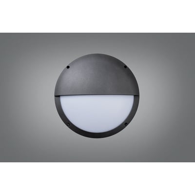 Ragner halvskærm vægarmatur med 13.5W LED og mikrobølgesensor, udført i mørkegrå aluminium og opal polycarbonat.