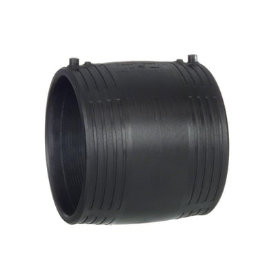 Georg Fischer ELGEF Plus el-muffe, 225mm, SDR11, PN16, fremstillet i sort PE100 materiale med synlige svejseindikatorer.