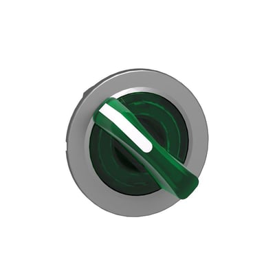 Fronthætte af grønt drejegreb fra Schneider Electric, med 2 faste positioner, til 30mm tavlemontage.