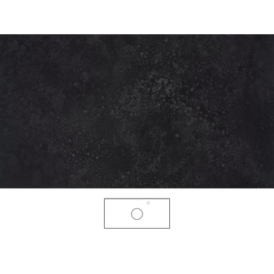 Svedbergs mørke grafitbordplade, 101 x 46 cm, med mønstret overflade og en skitse, der viser udskæringerne.