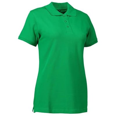 Grøn polo dame fra ID Identity i str. XS, fremstillet i piquékvalitet med stretch og let figursyet pasform.