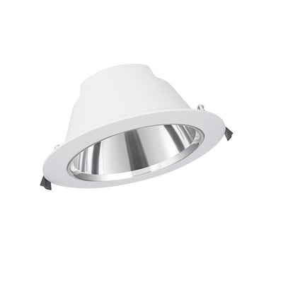 Ledvance Downlight Comfort 205 hvid indbygningsspot set fra en anden vinkel, viser dens runde form og metalliske reflektor.