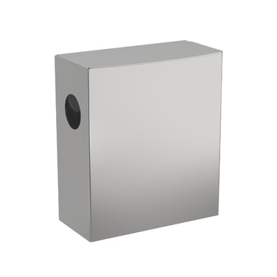 Pressalit hygiejneaffaldsspand i poleret stål, 4 liter, væghængt med posedispenser på siden.