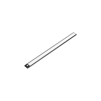 Sort 40 cm batteridrevet skabslys med PIR sensor og integreret LED-liste på hvid baggrund.