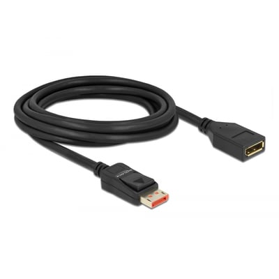 DeLock Displayport forlængerkabel 3 meter sort med Displayport han- og hunstik, klar til brug.