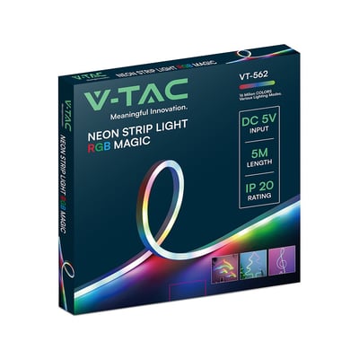 V-TAC VT-562 LED neon lysliste pakke, 5 meter med Magic RGB kontroller, IP20-klassificeret.