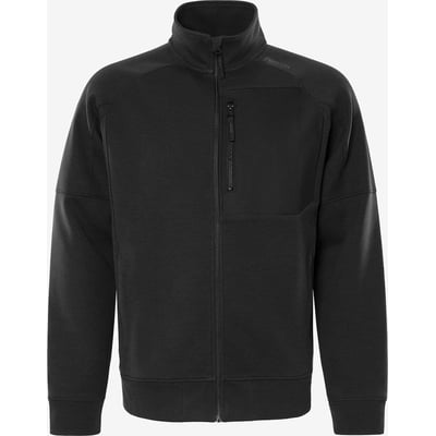 Kansas sweatjakke 300499 i sort, størrelse S, med gennemgående lynlås og brystlomme.