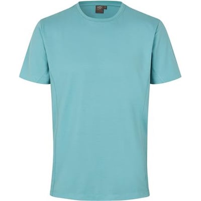 ID Identity T-shirt i lyocell i støvet aqua, størrelse L, set forfra med rund hals og korte ærmer.
