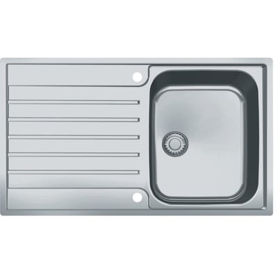 Franke Argos AGX 211-86 køkkenvask i rustfrit stål med afløbsbakke, vist fra oven med vask og rist.