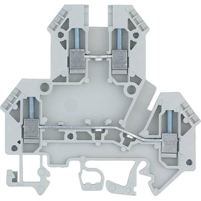 Wieland etageklemme i grå plast med skruetilslutning til 2,5 mm² ledere, fremstillet af holdbart polyamid.