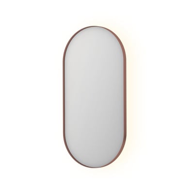 Sanibell INK SP21 ovalt spejl, 50x100 cm, med varm kobber aluramme og indbygget baggrundsbelysning.