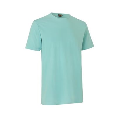 ID Identity T-shirt i støvet aqua med stretch, størrelse XL, med en feminin rund hals og smal ribkant, vist på hvid baggrund.