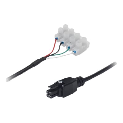 Teltonika PR2FK20M-strømkabel med sort 4-pin-stik i den ene ende og farvede ledninger i den anden.