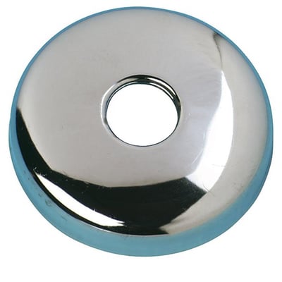 Oversigtsbillede af Unico 1/2" metalroset til rør, 75 mm i diameter og kromfinish, set ovenfra på en lys baggrund.