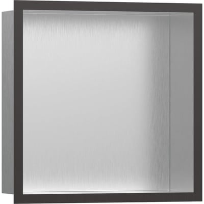 Hansgrohe XtraStoris Individual vægniche med sort designramme og børstet rustfrit stål inderside, 300x300x100mm.