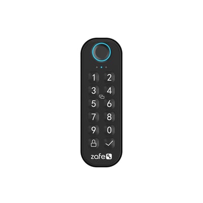 Zafe reader BLE X3-adgangslæser i sort med fysiske tal- og funktionsknapper samt blå lysring øverst.