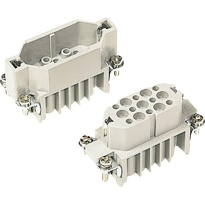 Harting Han D stikindsats hun-del og det tilhørende hun-hus, vist sammen med skruemontering.