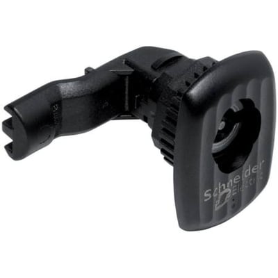 Schneider Electric NSYAEDLS3DRL 3D lås til vægskabe, med synlig Schneider Electric logo og unikt låsedesign i sort plast.