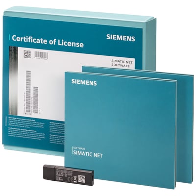 Emballage med licenscertifikat og USB-flashdrev til Siemens HARDNET-PB S7 V18 kommunikationssoftware.
