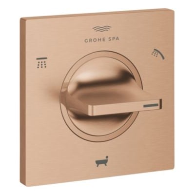 Grohe Allure New 5-vejs omstiller i børstet Warm Sunset med kvadratisk forplade og drejegreb, set let skråt forfra.