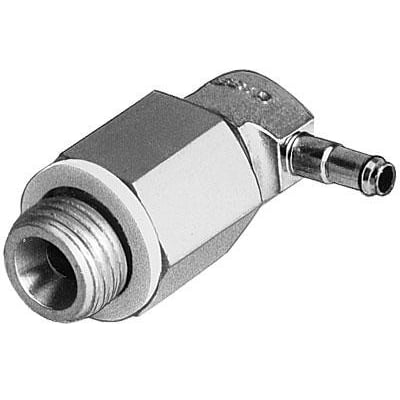 Festo vinkel-forskruning LCNH-1/8-PK-4, roterbar med udvidet hus og tætningsring, viser gevind og stiknippel.