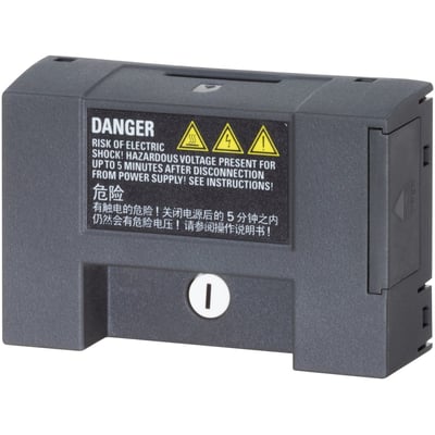 Siemens SINAMICS V20 parameter loader, grå, med fareadvarsler om elektrisk stød og kinesisk tekst.