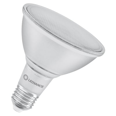 Dæmpbar Osram LED PAR38 spotlyskilde med E27 sokkel, 15,2W effekt og 927 varm hvid farve.