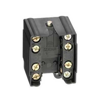 Schneider Electric kontaktelement XESP3021 til ZCK-S2 med 2 C/O kontakter og skrueterminaler, vist med fronten opad.