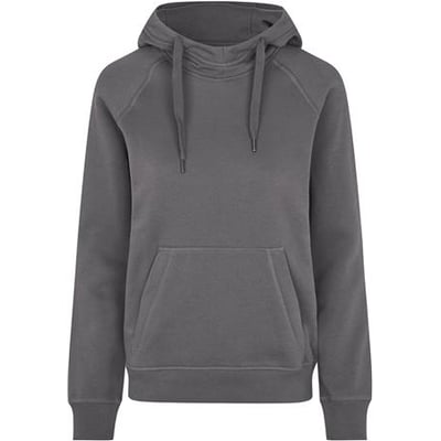 ID Identity dame hættesweatshirt i silver grey, M, med kængurulomme og høj hals med snøre. Lavet i kraftig kvalitet med børstet inderside.