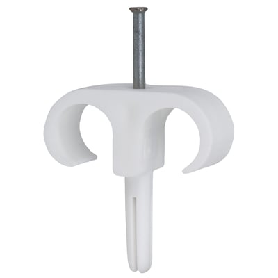 Enkel hvid Tillex Plugs Clips Dobbel PC-D med elforzinket hærdet stålsøm, klar til montering af runde ledninger.