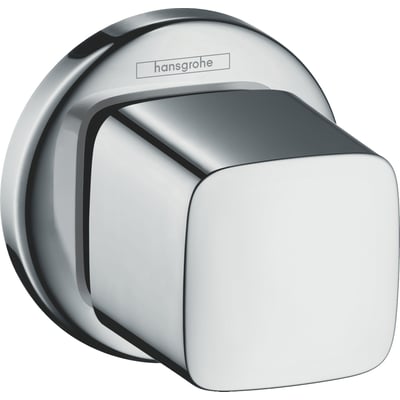 Hansgrohe afspærringsventil med firkantet greb i poleret krom, velegnet til VVS-installationer.